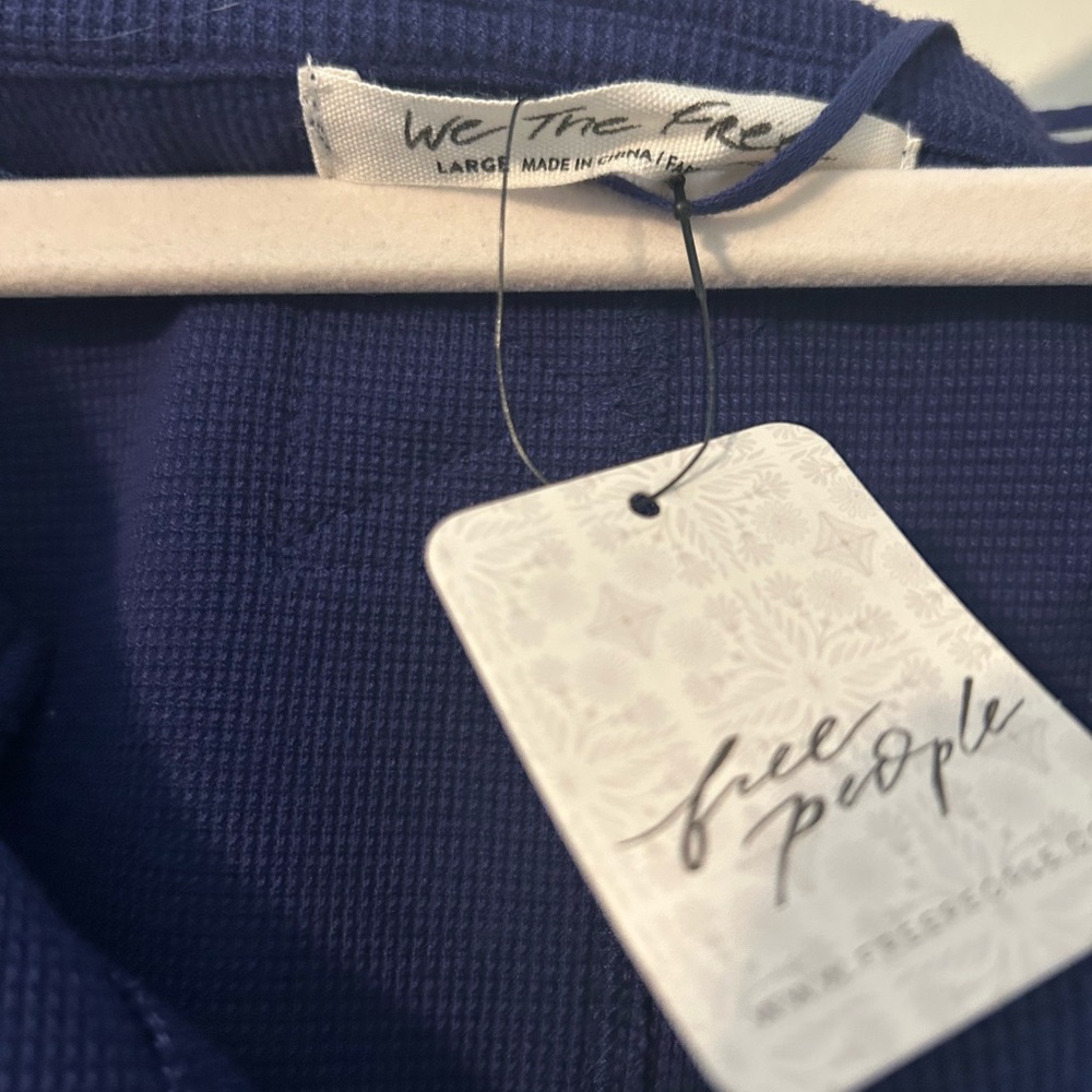 Free People Navy Long Sleeve Top with Patterned Sleeve Accents - Picture 4 of 4